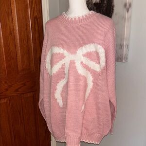 Chic Soul Blush and Ivory Bow Sweater